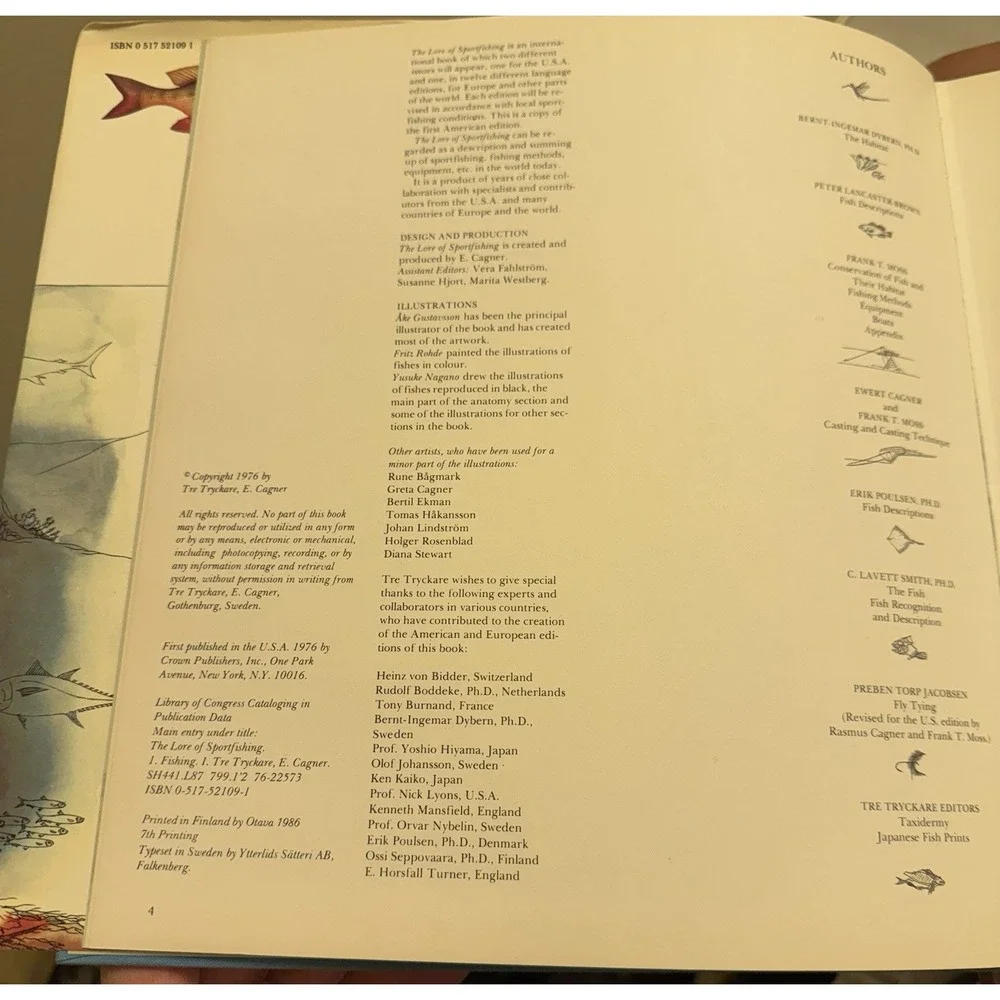 Vintage Book The Lore of Sportfishing by Tre‎ Tryckare 1976 1st Edition RARE